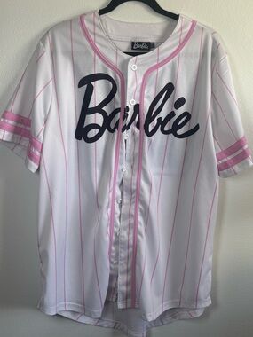Barbie White Baseball Jersey with Pink Pinstripes